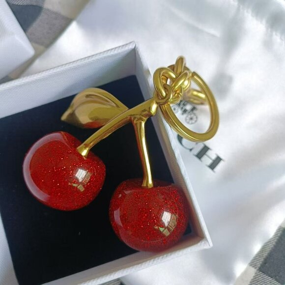 Coach Cherry Brass Cherry Bag Charm Keychain - Picture 4 of 6